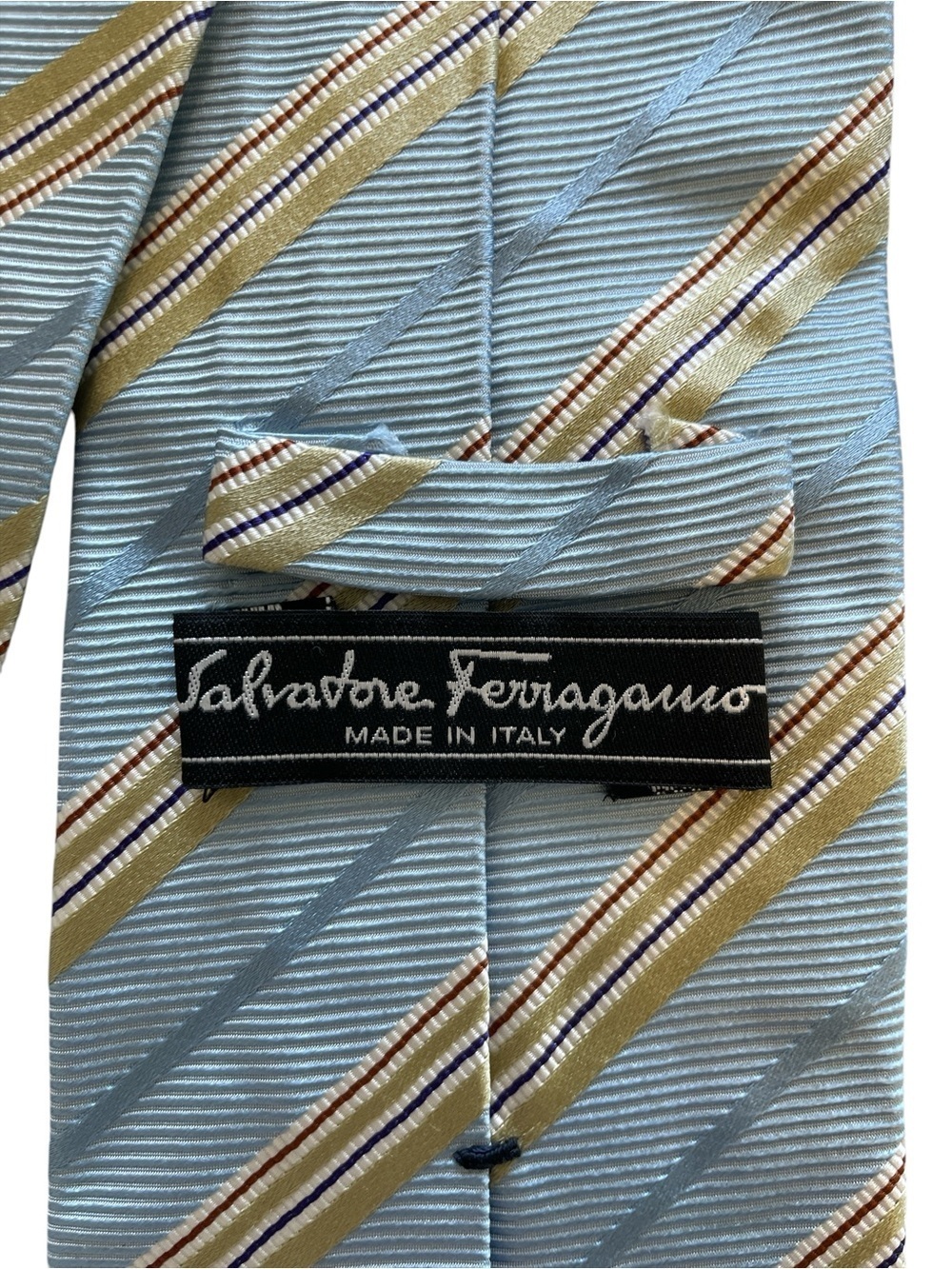 Salvatore Ferragamo Light Blue 100% Silk Striped Silk Tie - Picture 4 of 8